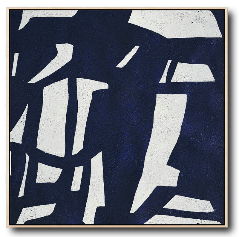 Abstract Painting Extra Large Canvas Art,Hand Painted Navy Minimalist Painting On Canvas,Textured Painting Canvas Art